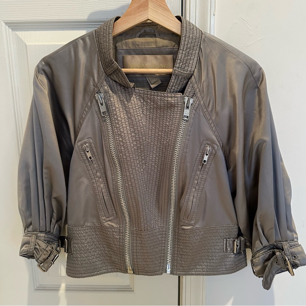 Catherine Malandrino cropped gray satin jacket